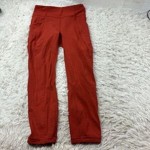 Lululemon Time To Sweat Crop *23" Stride Emboss Cayenne